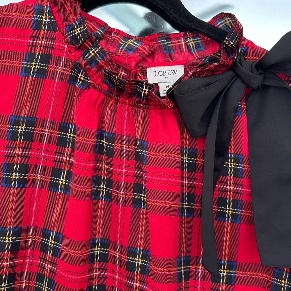 J. Crew Red Plaid Top with Black Bow - Picture 4 of 4